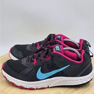 Nike Women's Black and Blue Sneakers with Pink Accents